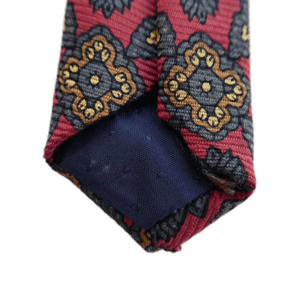 Vintage Burberrys of London Tie Mandala Floral Red Grey Yellow Gold 3.5 wide